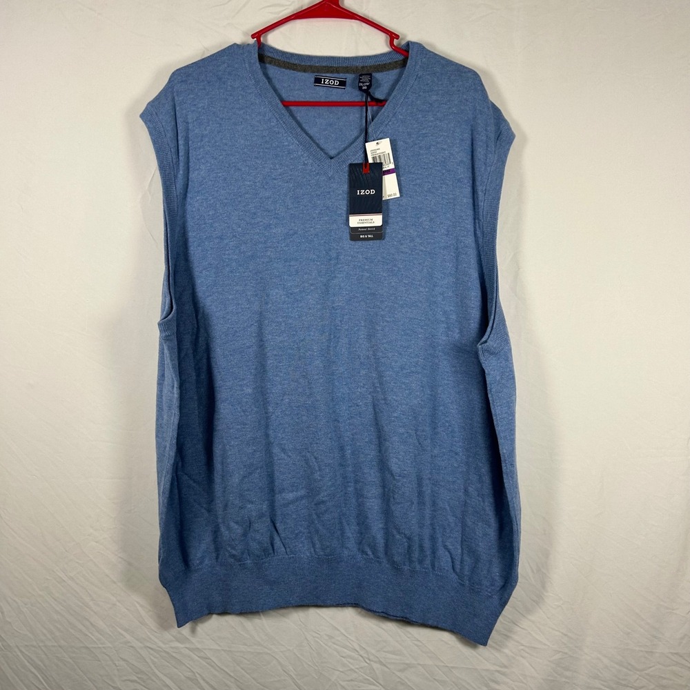 IZOD Sweater Vest Mens 2XL Blue Premium Essentials V-Neck Natural Stretch NWT - Picture 1 of 4
